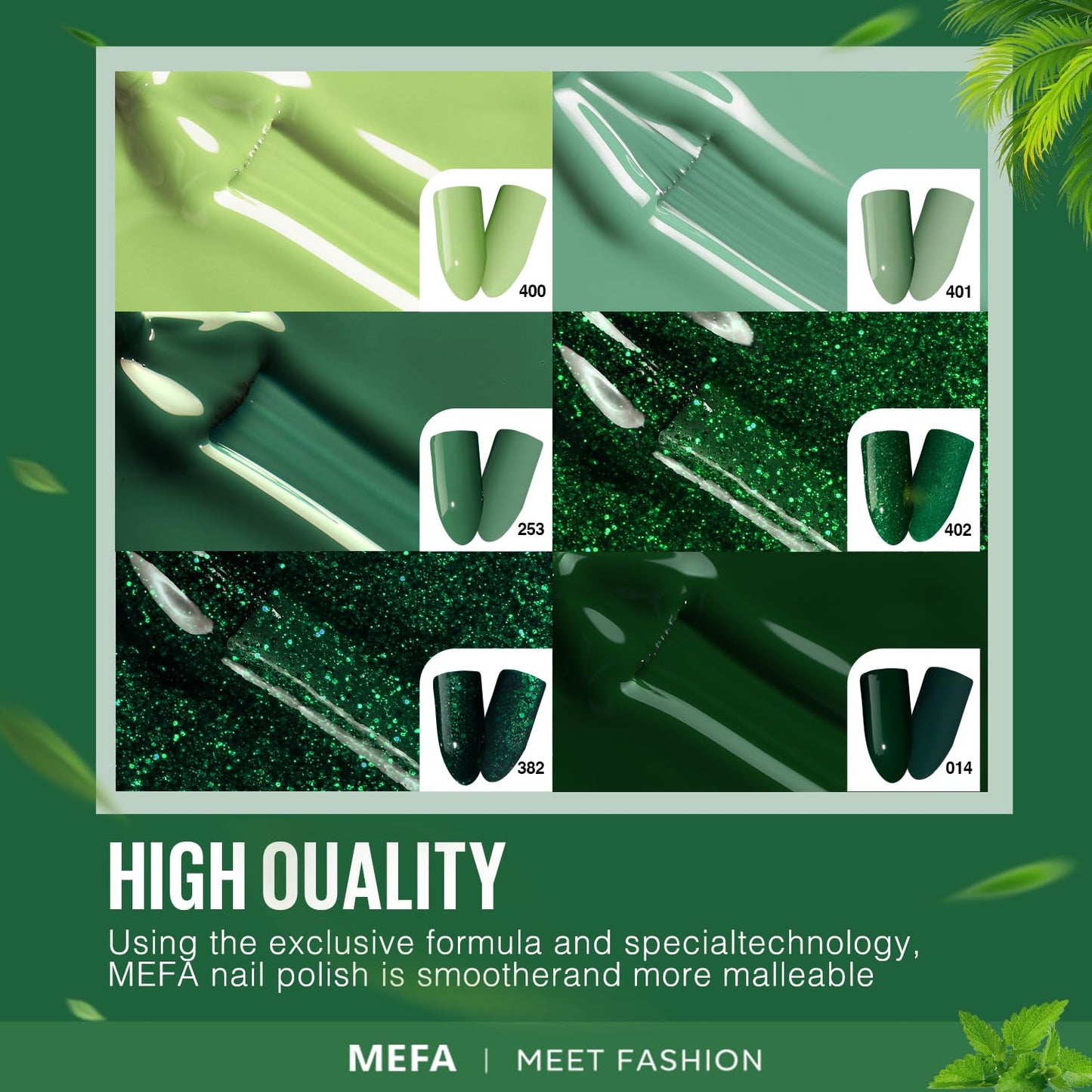 MEFA Green Gel Nail Polish, 6 Colors Green Glitter Nail Polish Gel Dark Avocado Sage Evergreen Sparkle nail Polish Set Soak Off Nail Art DIY Salon Manicure Nail Art Gifts for Women