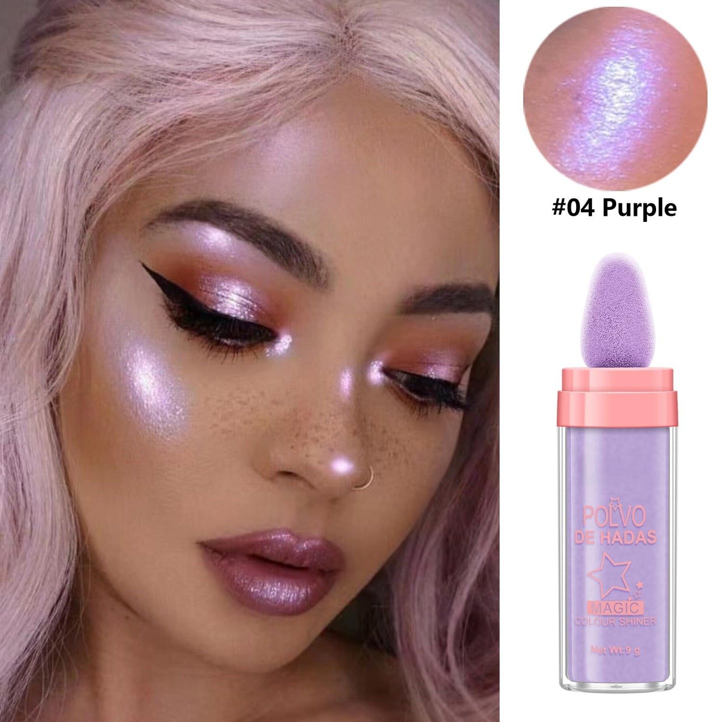 Polvo De Hadas Fairy Dust Highlight Patting Powder - Full Body Contouring and Clavicle Pearlescent Patting Powder for Face and Eye, Halloween Sparkling Body Glitter Powder (#04 Fantasy Purple)