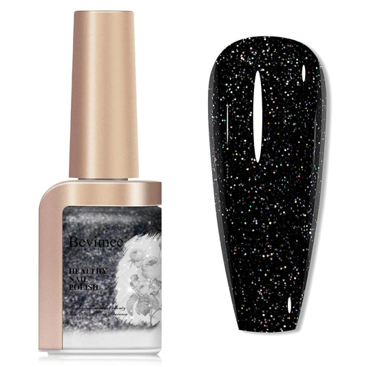 Nail Polish Quick Dry, Black Glitter Nail Lacquer Air Fast Drying, Sparkle Mooncat Nail Pigment Oil-based High Coverage Holographic Fingernail Concealer Polish, 1PC 12ML Long Wear