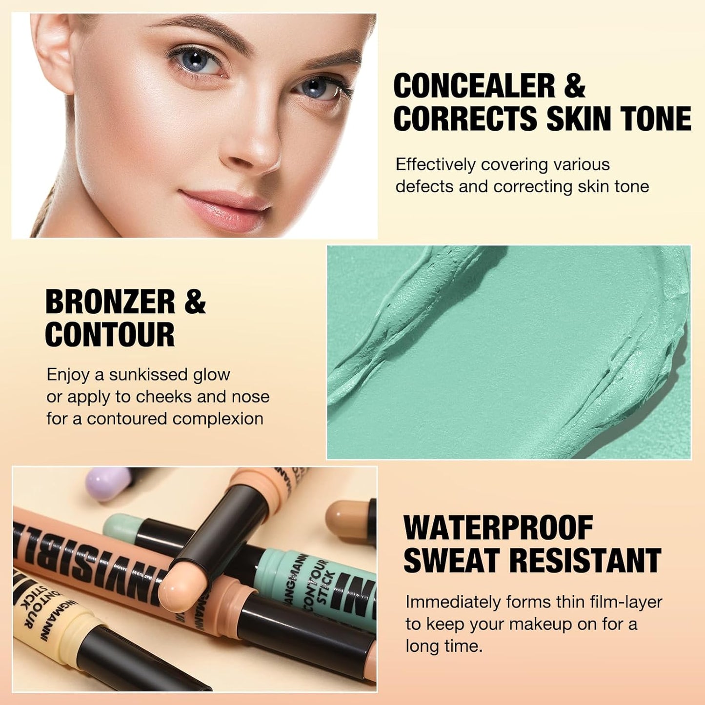 Contour Stick Corrects Skin Tone Bronzer Waterproof Sweat Resistant Concealer Creamy Concealer Green