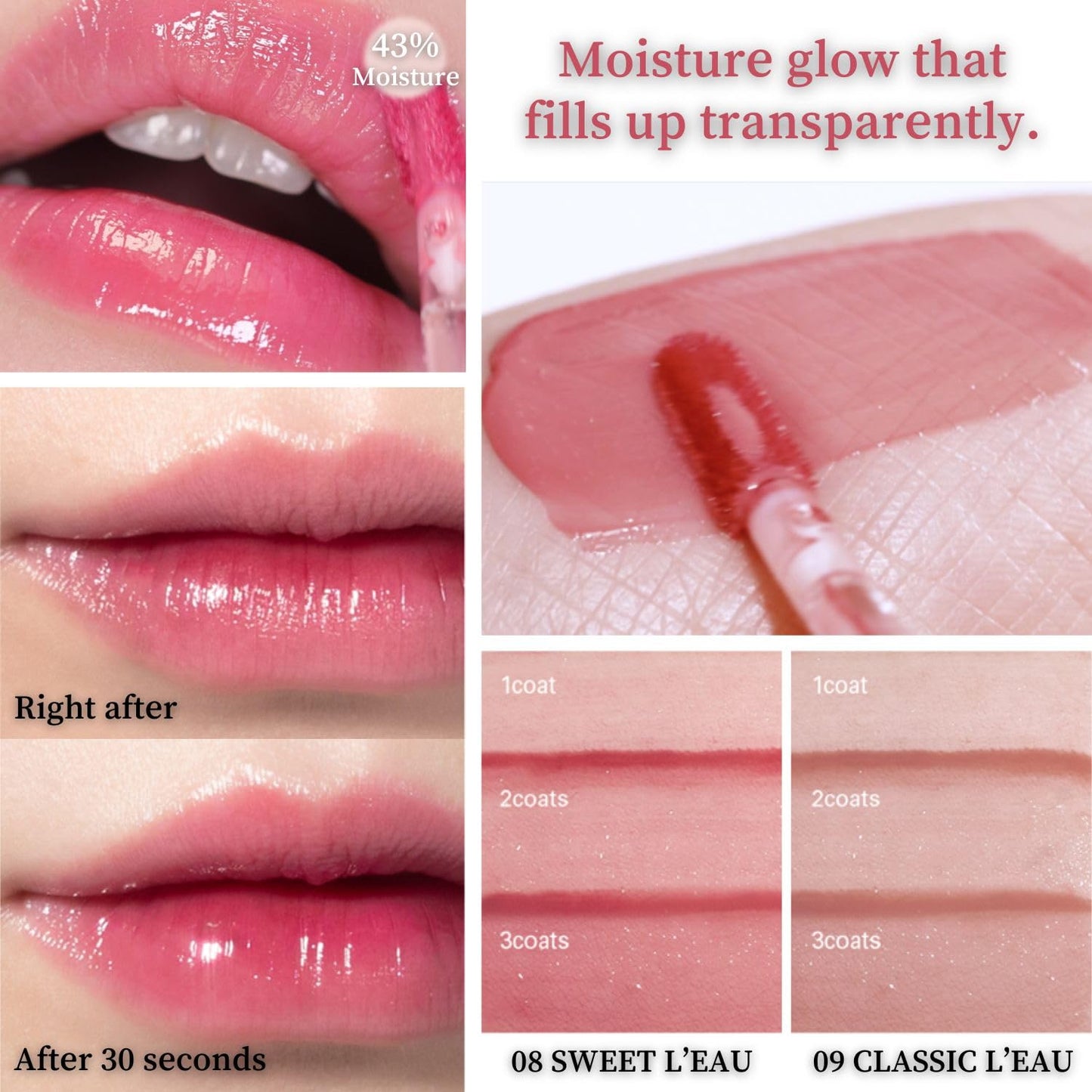 BBIA L’EAU Tint – Glossy & Glow Lip Stain, Watery Lip Tint, Non-Sticky, High Shine Finish, Long-lasting, Moisturizing, Lightweight, Natural, Daily Use, Vegan, Korean Lip Makeup (07 PEACH L'EAU)
