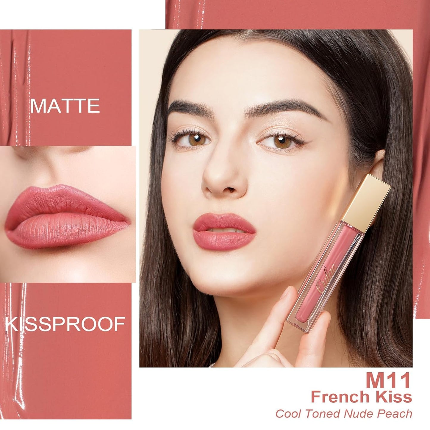 Oulac Matte Liquid Pink Nude Lipstick for Women, Long Lasting Lipstick Waterproof Lip Stain, No Transfer, Creamy High Pigmented Formula with Rose Oil, Vegan & Cruelty-Free, Coral Pink M11