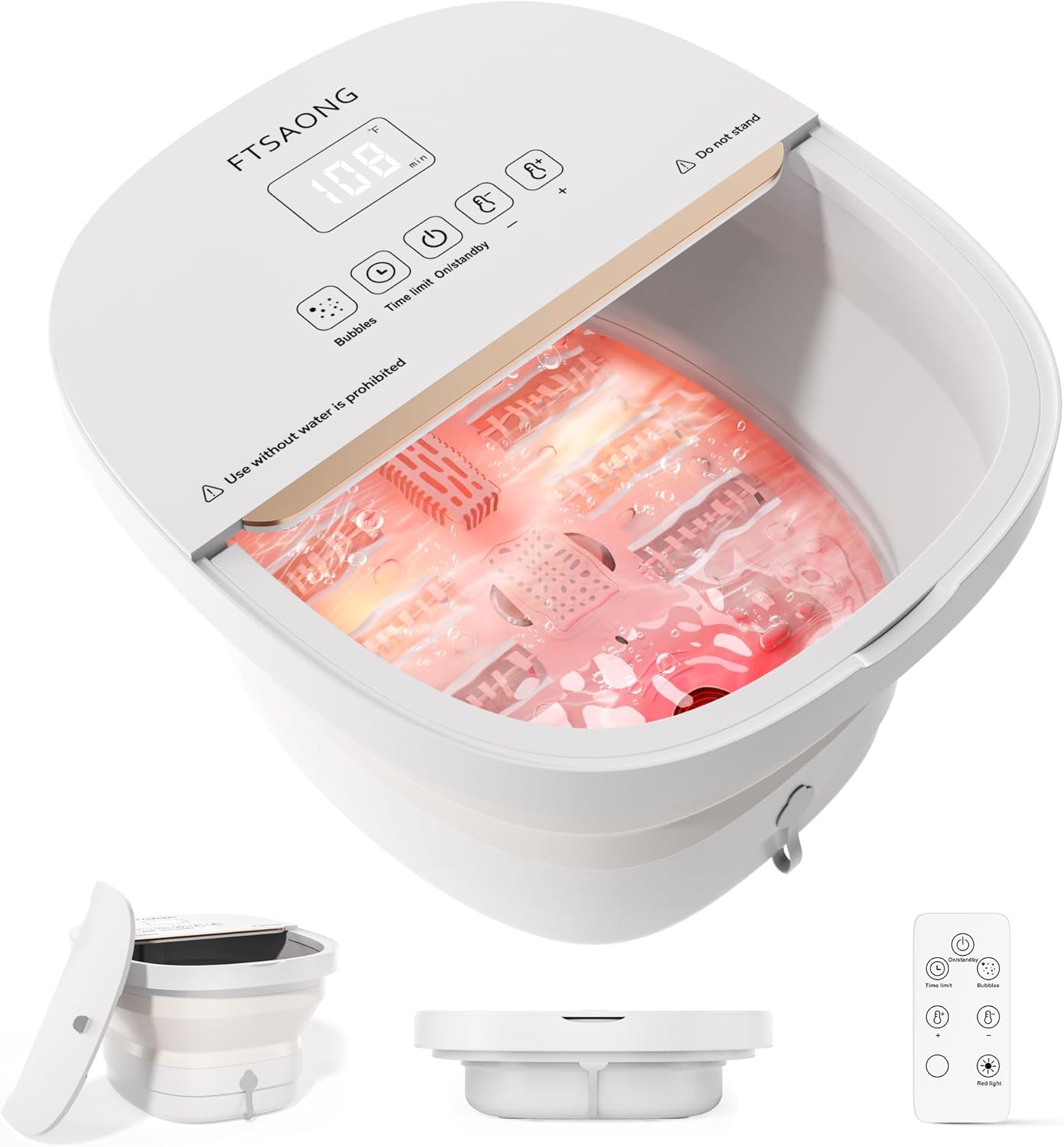 Collapasible Foot Spa Bath Massager with Heat, Pedicure Foot Spa with Bubbles and Jets/Timer/ Temperature Control, Feet Soak Tub for Home, Office, Relaxation and Stress Relief, Gift for Men and Women