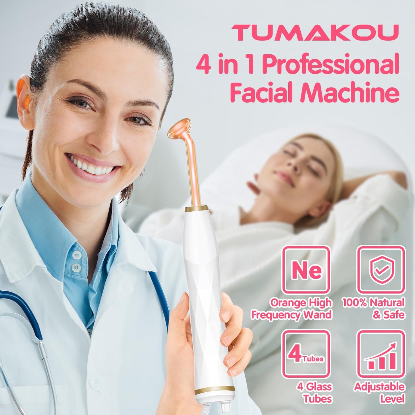 TUMAKOU Portable High Frequency Facial Machine - Orange High Frequency Face Skin Wand Device