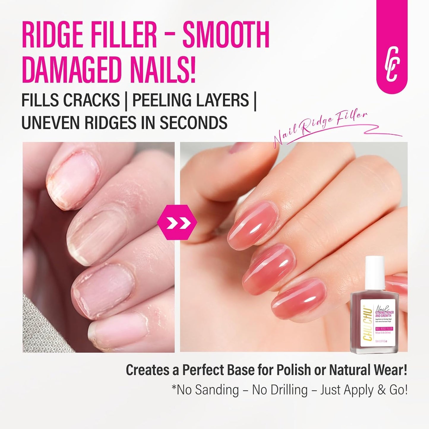 Nail Repair Hardener Extra Strong and Growth: Coral Red Natural Nail Strengthener for Enthusiast - Polish Ridge Filler Concealer for Damaged Nails 15ml