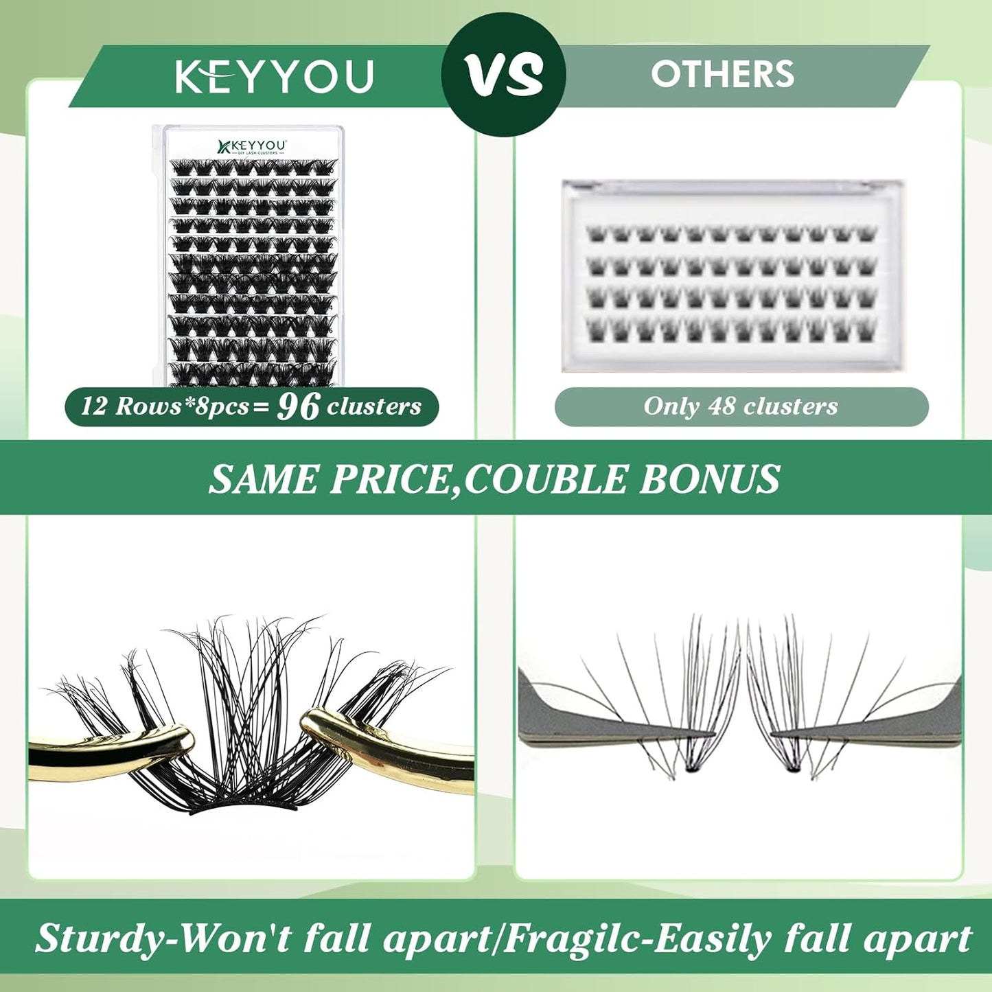 Lash Clusters 96pcs Individual Lashes Y24 D Curl 8-18MIX Eyelash Clusters KEYYOU Volume Wispy Lash Extension Soft&Comfortable Easy DIY at Home(Y24,D-8-18MIX)