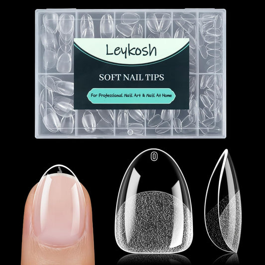 Extra Short Almond Nail Tips, 216pcs Acrylic Soft Fake Nails Gel Nail Tips, Full Cover Pre-Shaped Matte Clear Press on Nails for Extension, Diy at Home Manicure 12 Sizes