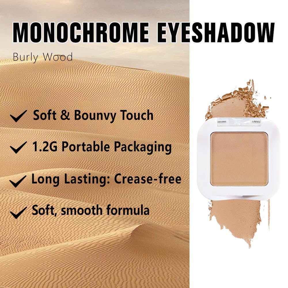 Buildable Matte Eyeshadow Makeup Palette Single - Light Nude Brown Burly Wood Shades | Creamy Pressed Powder for Easy Blending | Mini Travel Palette for Women | Everyday Natural Eye Makeup