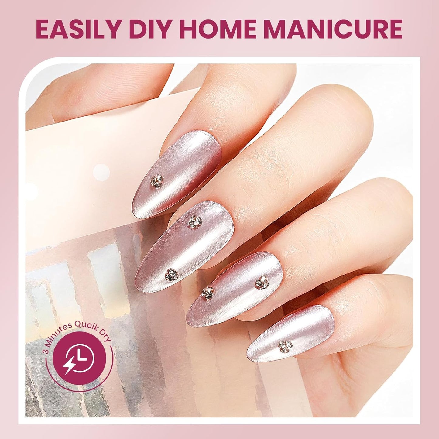 Nude Magnetic Nail Polish Non Gel Quick Dry Glitter Cat Eye Nail Polish Cats Eye Toe Fingernail Air Drying Fast Lacquer Manicure Gift For Women Girls 16ml, 0.54fl oz