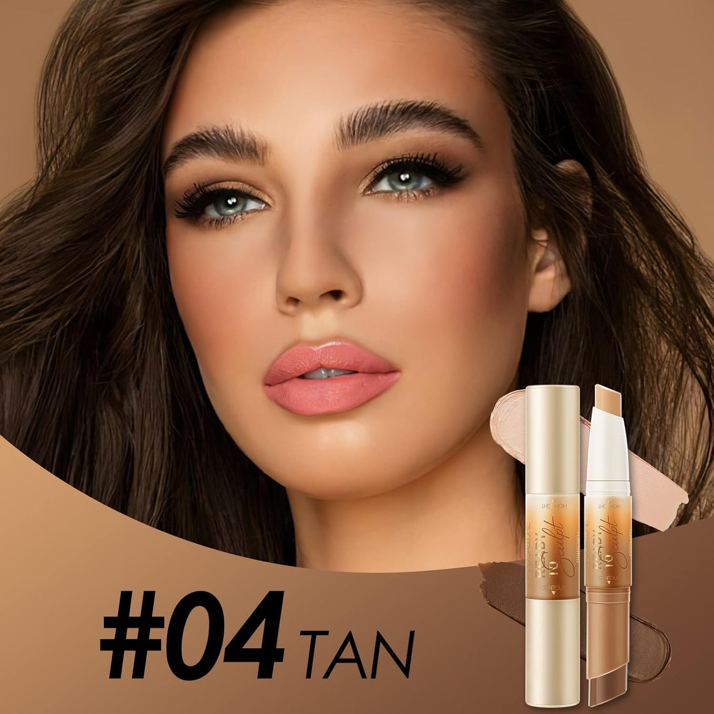 FOCALLURE 2 in 1 Cream Bronzer and Highlighter Stick,Non-greasy & Non-drying Contour Pencil,Easy to Create a Natural Matte Finishing,Long Lasting & Waterproof Face Brighten Make up Pen,TAN