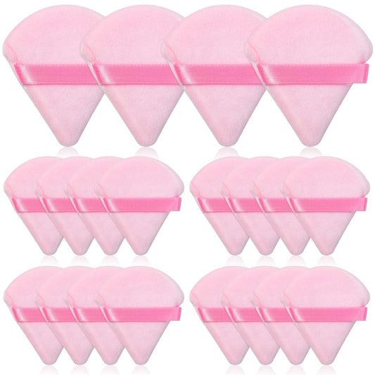 Thrilez 20pcs Triangle Powder Puff, Loose Powder Puffs Makeup Puff for Face Powder, Setting Powder Puff for Make Up, Face Puff Pads for Press Powder, Sponge Powder Applicator for Face and Eye (Pink)