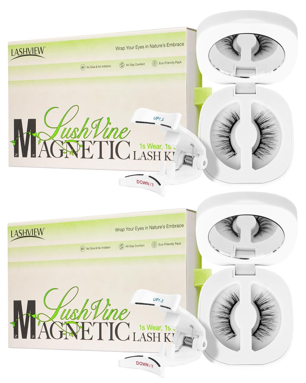 LASHVIEW Magnetic Eyelashes Natural Look, Reusable Soft Magnetic Lashes Kit with Applicator, No Glue Needed, Windproof & Waterproof for All-Day Comfort 2 Packs (L01)