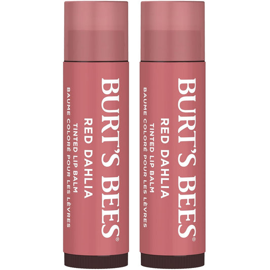 Burt's Bees Lip Tint Balm with Long Lasting 2 in 1 Duo Tinted Balm Formula, Color Infused with Deeply Hydrating Shea Butter for a Natural Looking Buildable Finish, Fiery Red Dahlia (2-Pack)