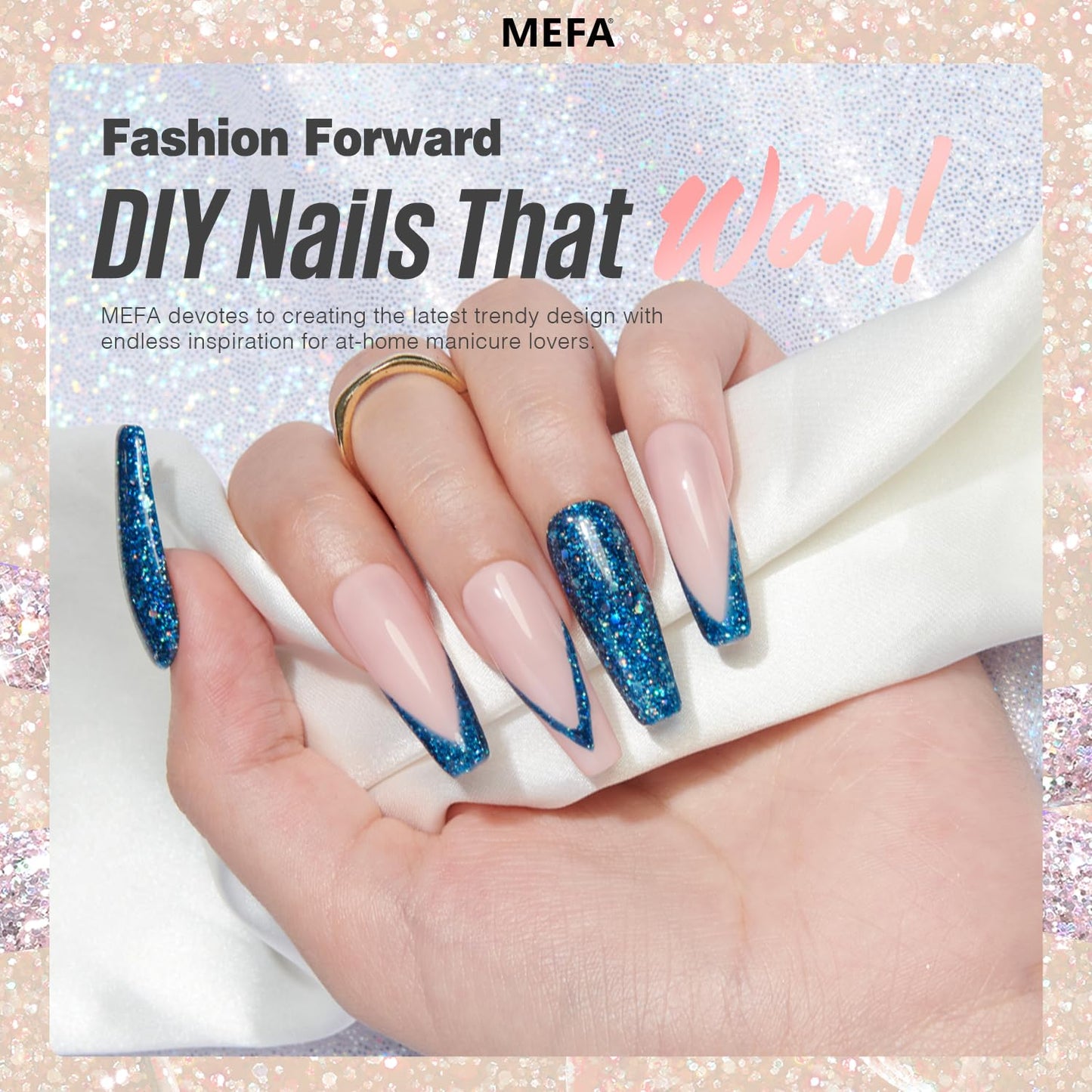 MEFA Glitter Gel Nail Polish Set 6 Colors, Chrome Platinum Sparkly Shiny Black Silver Champagne Turquoises Gel Polish Kit Soak Off Nail Art Design Salon at Home DIY Manicure Kit Gifts for Women