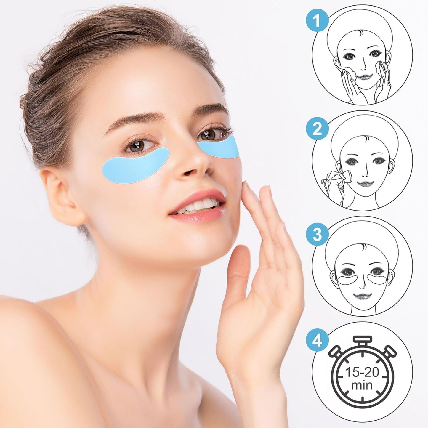 Under Eye Patches 2 Pairs, Silicone Reusable Eye Patches, Under Eye Mask for Skin Care Effect to Reduce Wrinkles and Fine Lines (Blue)