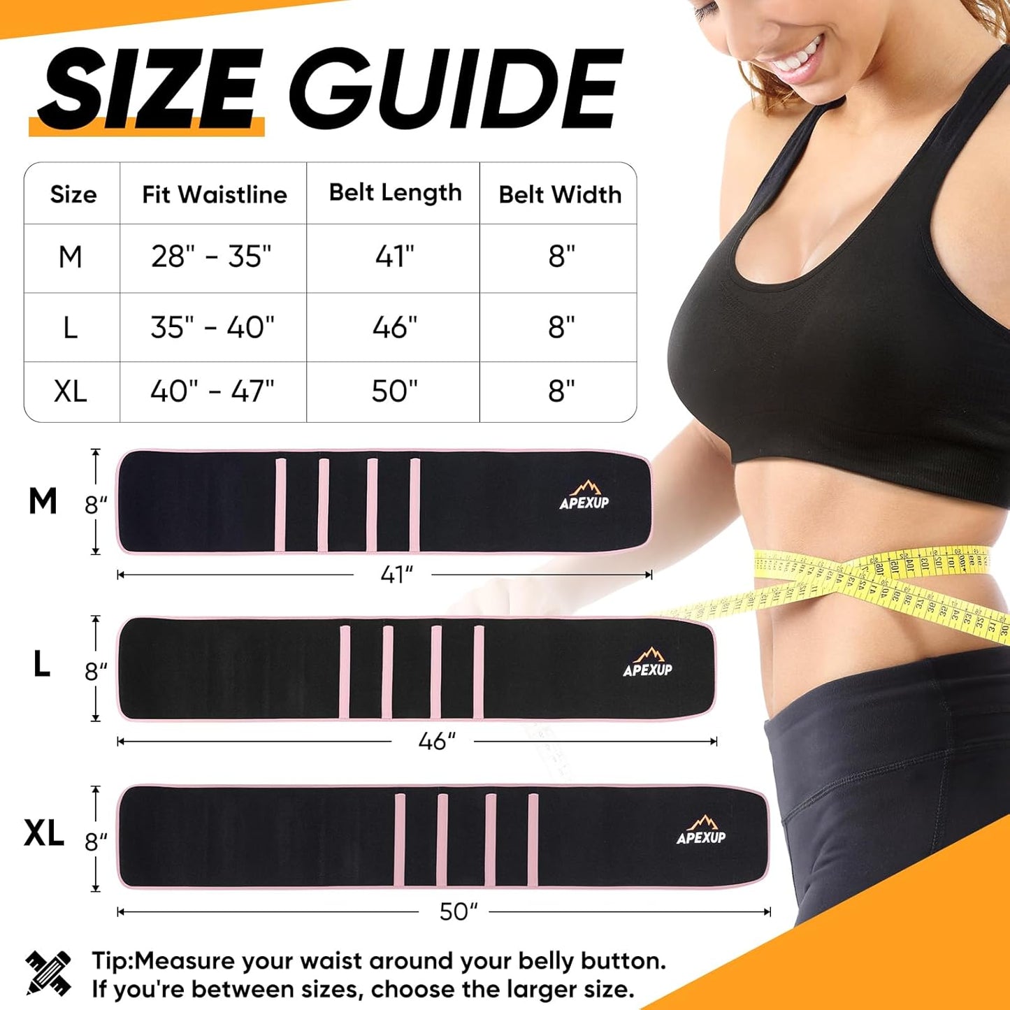 APEXUP Sweat Waist Trainer for Women and Men, Neoprene Waist Trimmer Belt Slimming Sweat Band with Removable Lumbar Support