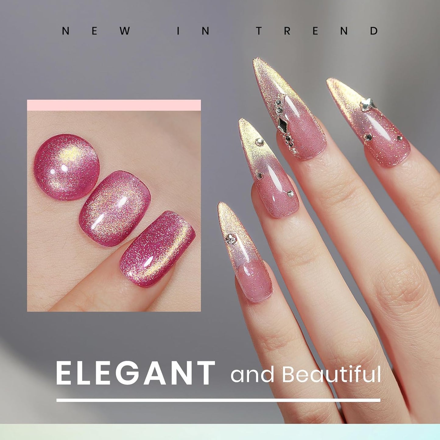 MIZHSE Cat Eye Gel Nail Polish, Magnetic Gel Polish Set with Magnet, Shimmery Cateye Effect Neon Pink Green Purple Colors Soak Off Nail Art Manicure Home Gift for Ladies