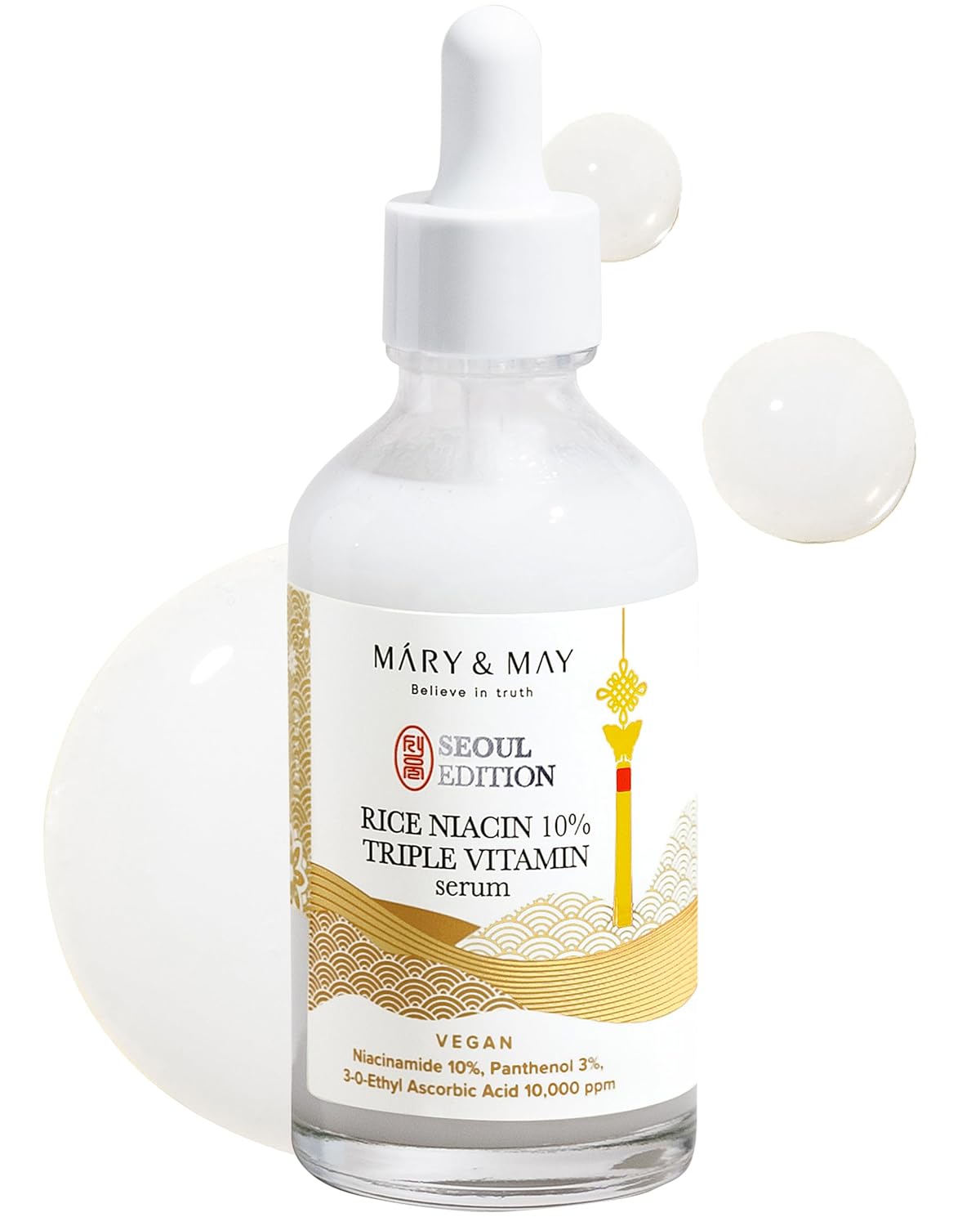 Mary&May SEOUL EDITION Rice Niacin 10% Triple Vitamin Serum - Korean Radiance Serum for Even Skin Tone and Healthy Glow - Niacinamide, and Vitamins - Fragrance-Free, Cruelty-Free, 2.7 fl.oz.