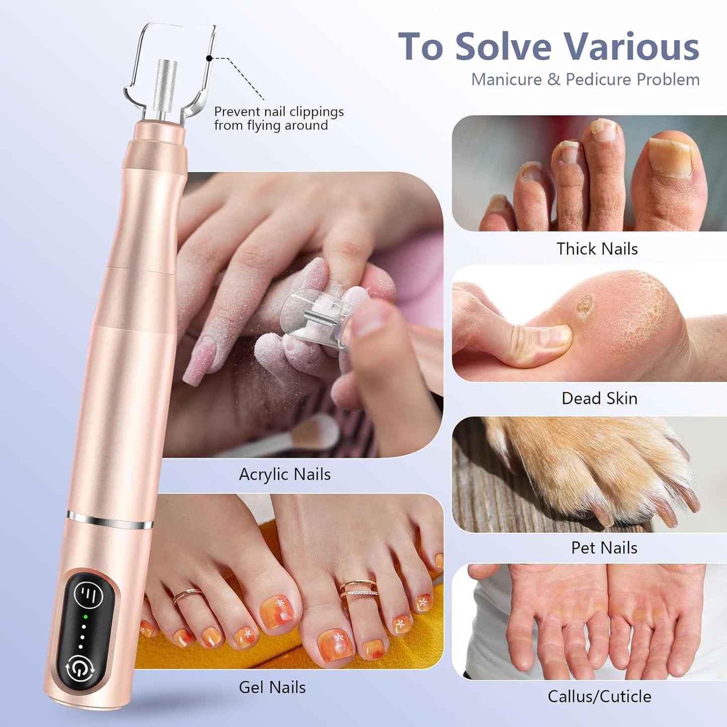 Cordless Nail Drill Electric Rechargeable File Kit, Professional Efile Acrylic Gel Nail Polish Remover Pedicure Manicure Machine Portable Set with 11 Bits 56 Sanding Bands for Salon Home (Gold)