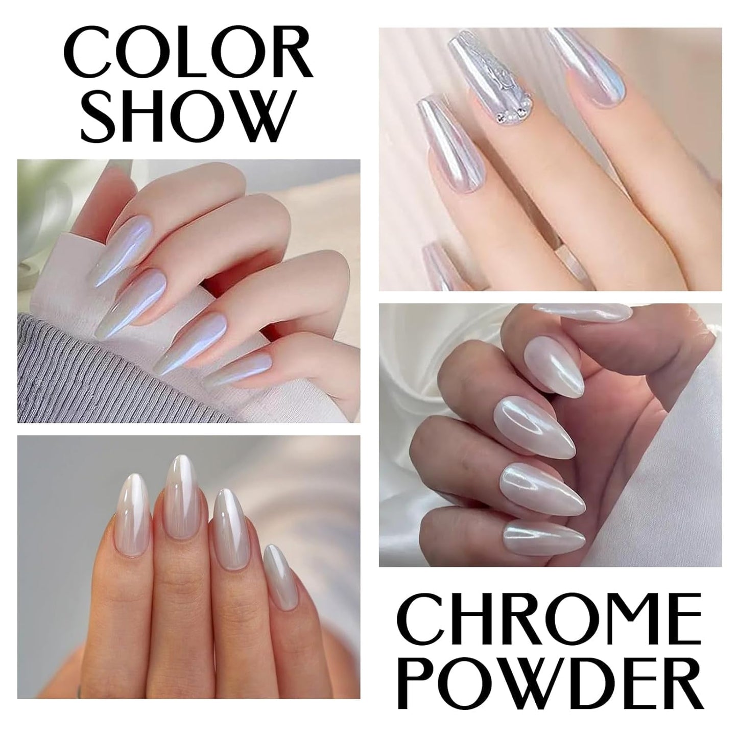 Pearl Chrome Nail Powder BISHENGYF:【Super Mirror Effect】White Pearl Chrome Nail Powder Ice Transparent Aurora Chrome Nai l Powde r for Nails Art DIY