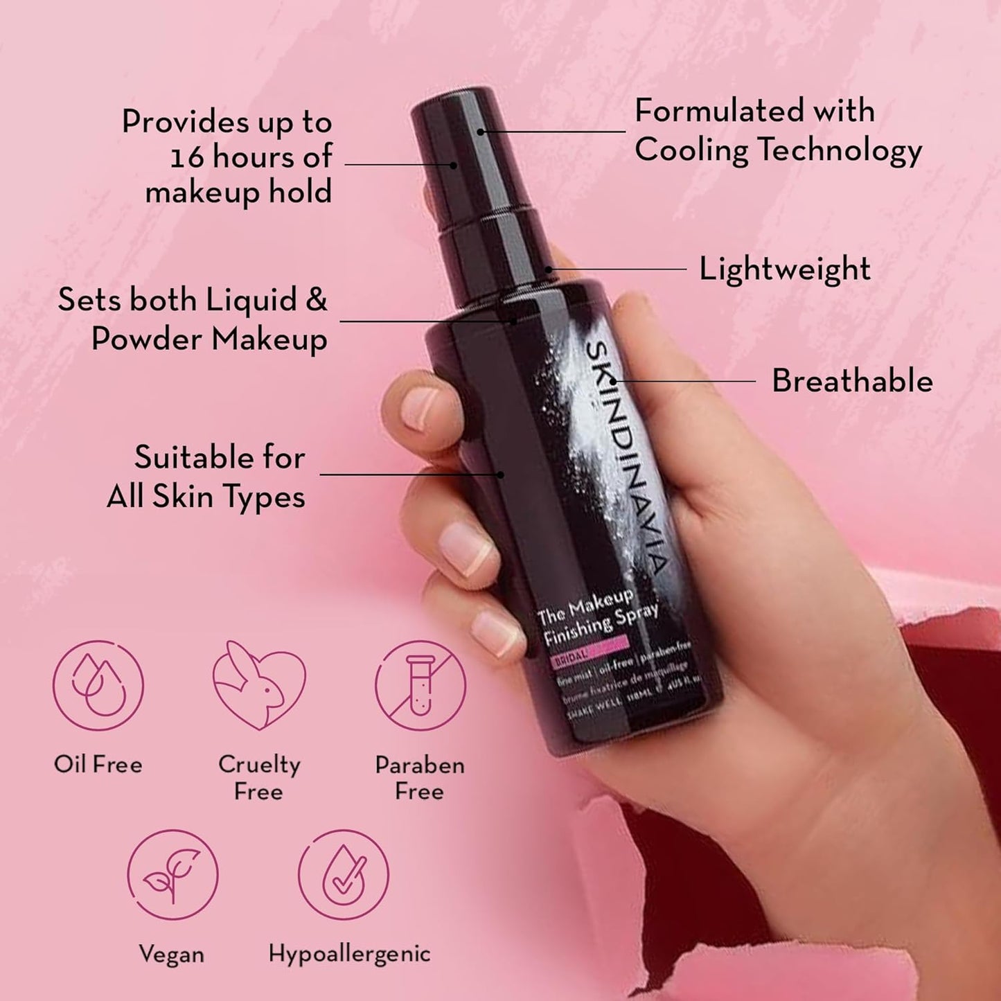 Skindinavia The Makeup Finishing Spray, Bridal Makeup Setting Spray, All-Day Wear, Long-Lasting Up to 16+ Hours, Heat-Resistant & Waterproof, Wedding Day, Bridal Shower Gift, 4.0 Oz