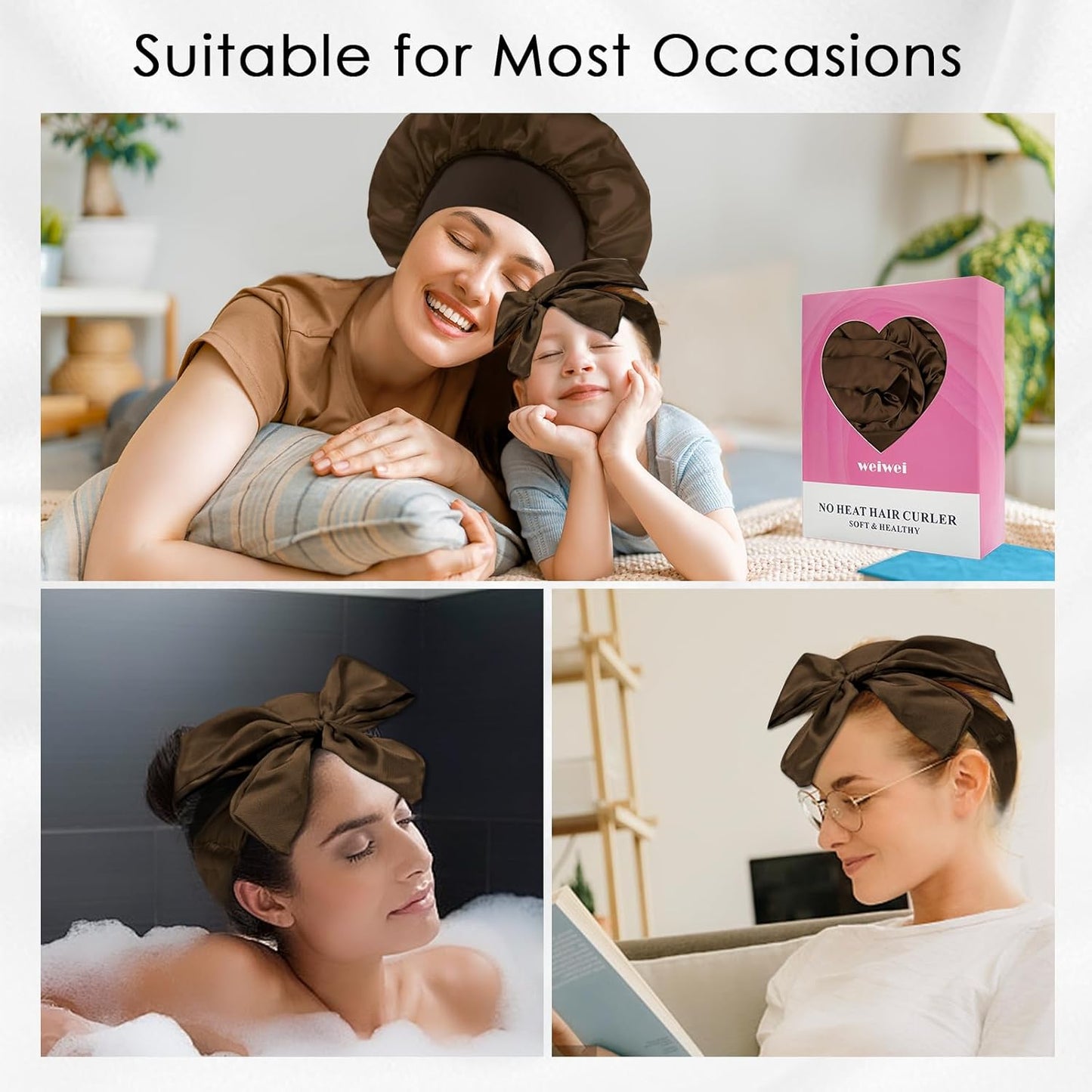 weiwei Satin Heatless Curlers Hair Curler, No Heat Curls Overnight Hair Curlers to Sleep In Overnight Curls Headband, 70" Hair Curlers No Heat, 9 Pcs Satin Heatless Curling Set for Women Long Hair