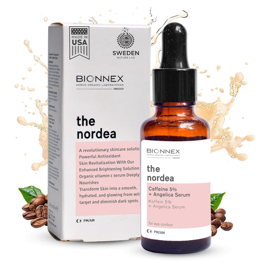 The nordea - 5% Caffeine Serum Angelica - Anti-Aging Eye Serum for Dark Circles, Puffiness and Wrinkles - Caffeine Eye Serum Natural and Vegan - 30 ml (5% Caffeine Skin Serum)
