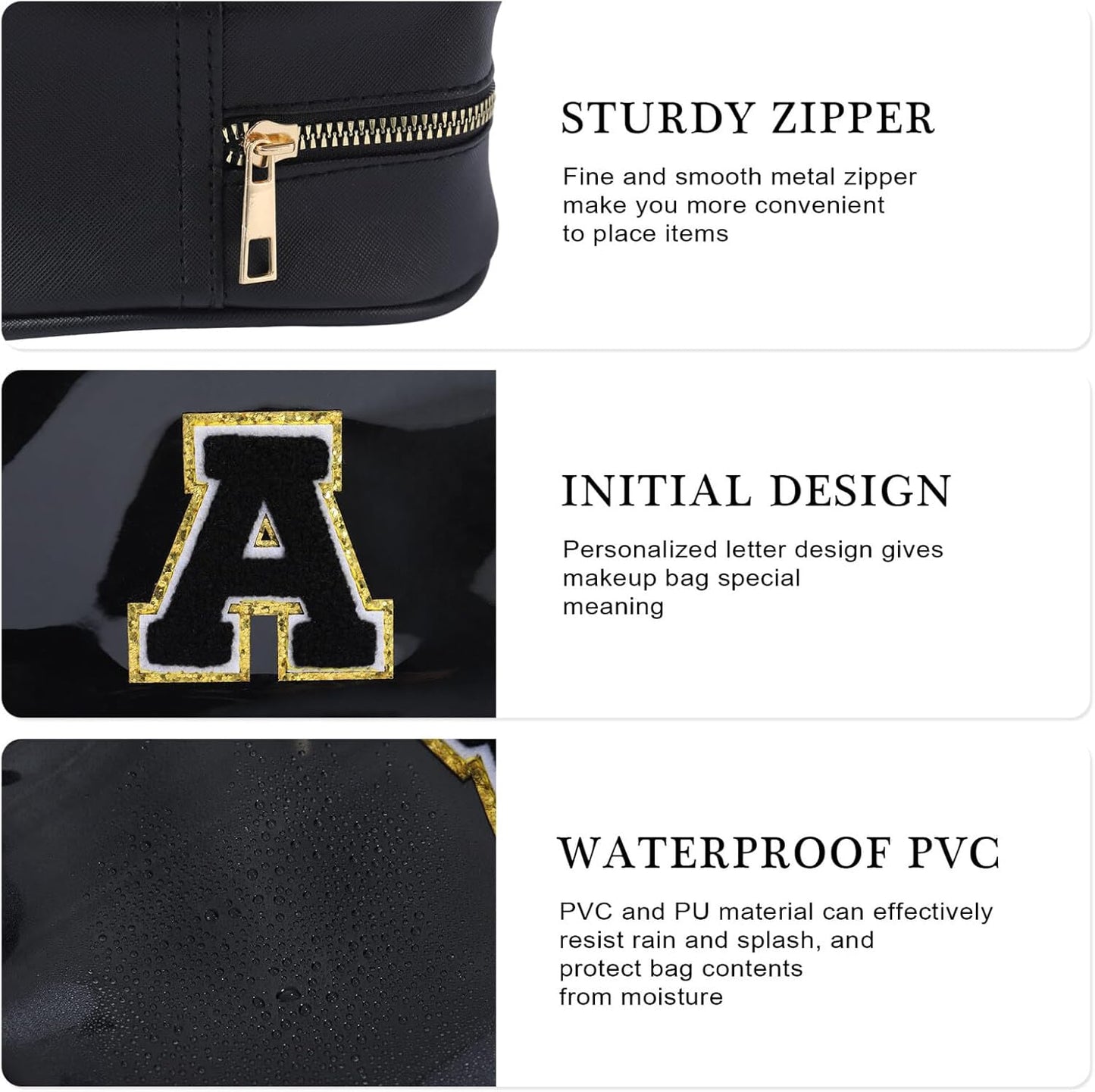 YOOLIFE Travel Clear Makeup Bag Toiletry Bag, Make up Bag Waterproof Toiletry Bags for Women Cosmetic Bag Birthday Gifts for Women Personalized Mother Girlfriend Wife Bridesmaid Gifts Black Letter G