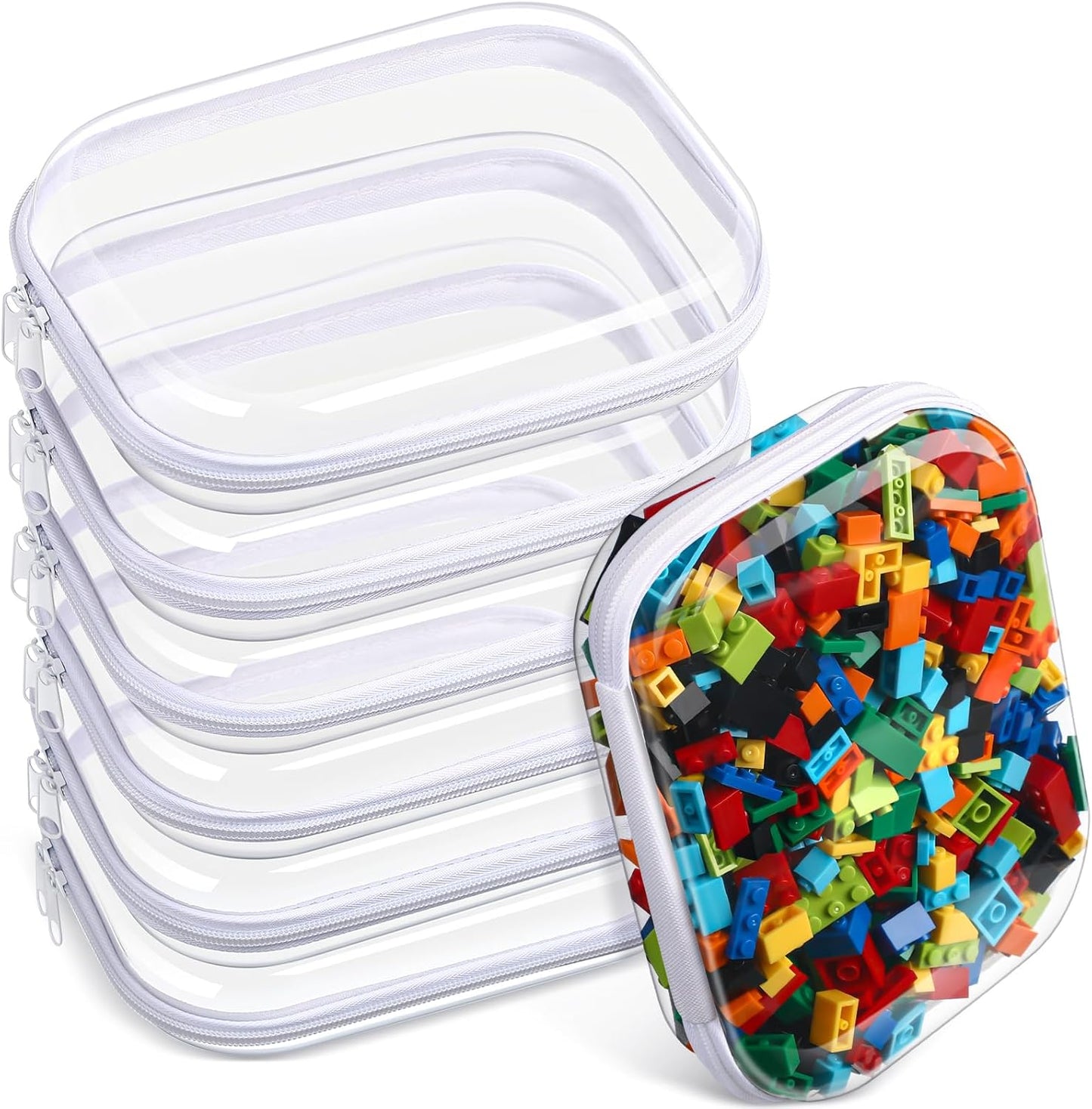 Sanwuta 6 Pcs Clear Hard Zipper Case Pencil Pouches Hard Plastic Zipper Pouches Makeup Bag Transparent Cases for Snacks Plastic Storage Organizer Box for Travel