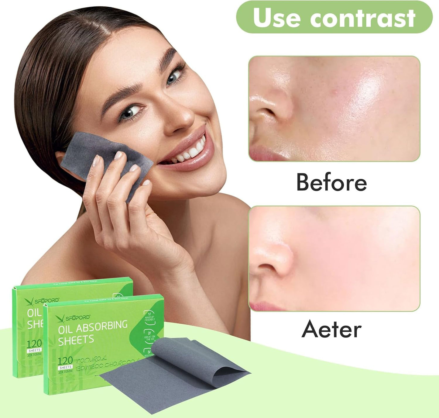 Oil Absorbing Sheets with Bamboo Charcoal - 6 Pack (720 sheets) Oil Blotting Sheets For Face, 20% More Makeup Friendly High-performance Handy Face Blotting Paper for Oily Skin