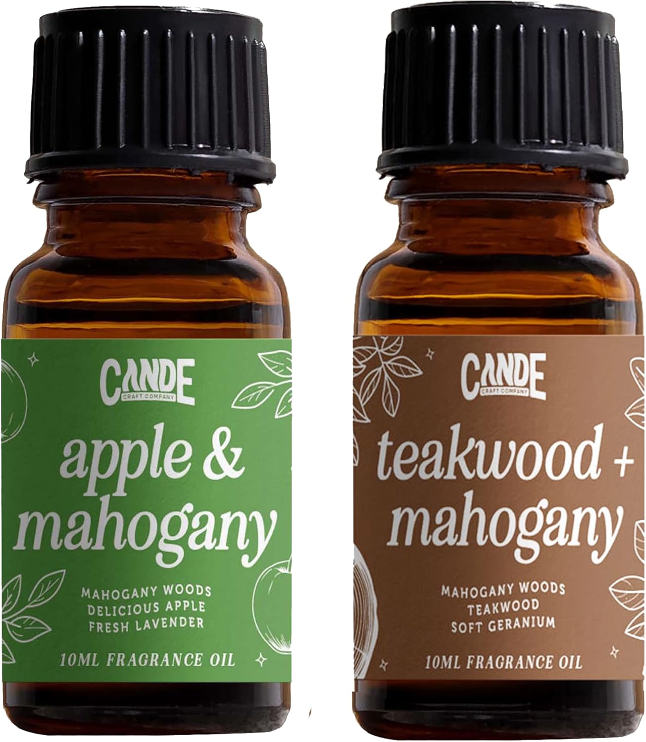 CANDECraftCo Premium Fragrance Oil – Diffuser Oils Fragrances Scented for Home, Candle Soap Making Supplies, Aromatherapy Blends for House (0.34 Fl Oz) (2-Pack, Teakwood & Mahogany + Apple & Mahogany)