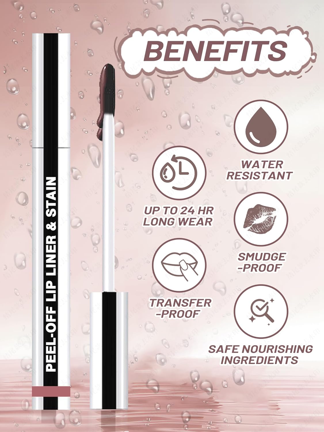 Lip Stain Peel Off Lip Liner Stain with Tweezer, Long Lasting Matte Lip Tint Tattoo, Highly Pigmented Color Lip Makeup, Waterproof Lipstick, Transfer-proof Lipstain for Women, Neutral Mauve