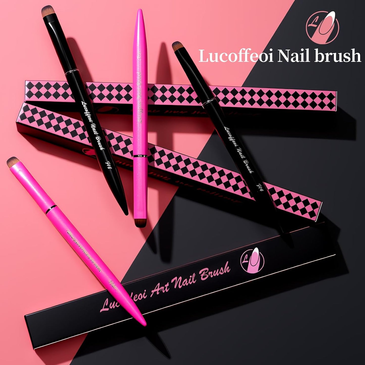 Nail Brush for French Tip, Nail Cleaning Brush for Gel & Acrylic - Professional Kolinsky Sable French Manicure Brush, Thin Nail Art Brush for Precise Clean Up & Polygel Application (Pink, F14)