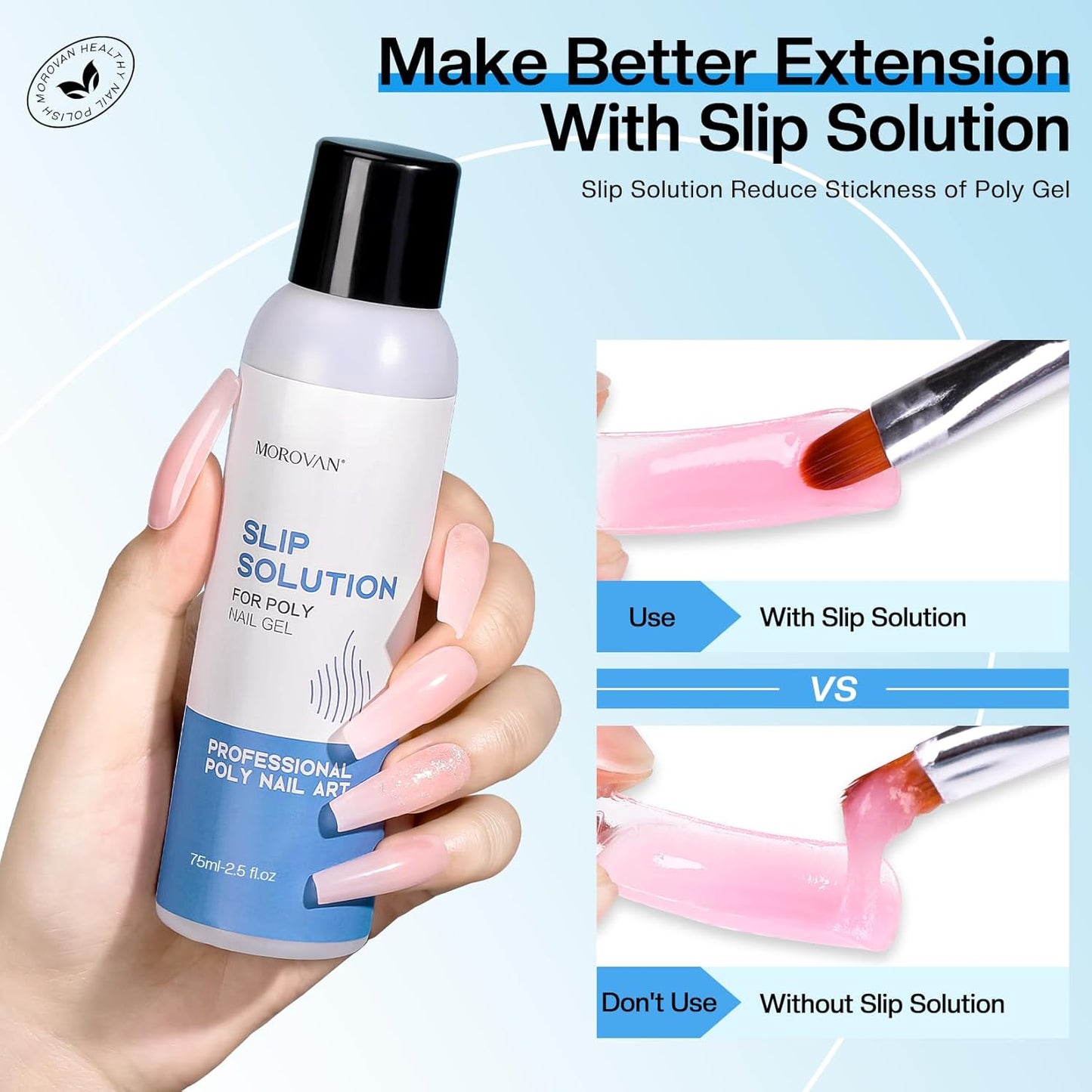 Morovan Nail Polygel Slip Solution: Salon-Grade Slip Liquid & Dual Toenail Forms for Beginner-Friendly Gel Nail Extension & Anti-Stick Application