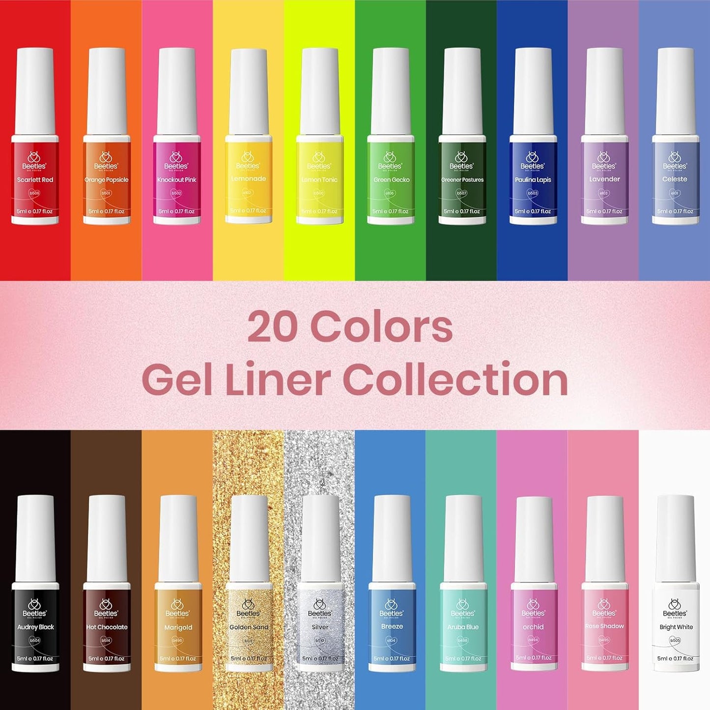 Beetles Gel Liner Nail Art Polish Set Pastel Gel Nail White Gold Red Glitter Neon French Tip Nails Polish Paint Swirl Built Thin Brush in Bottle Soak off Uv Lamp Nails Art Kit Gifts for Women