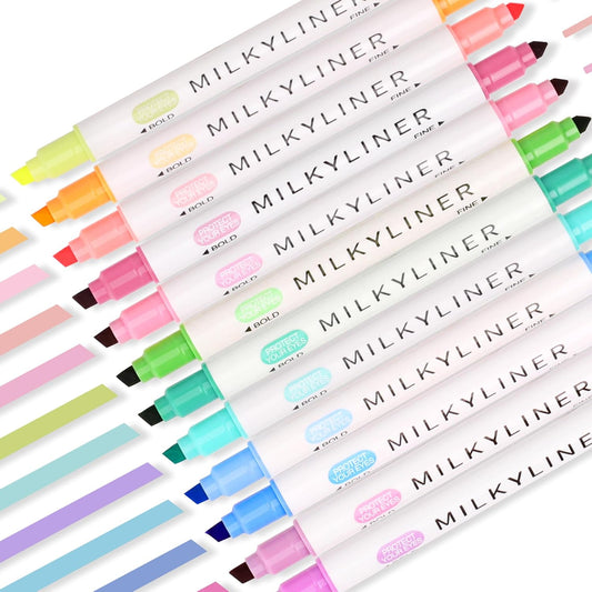 Aesthetic Highlighters Assorted Colors 12 Pack Dual Tip Highlighter Markers No Bleed Perfect for Bible and Bullet Journaling