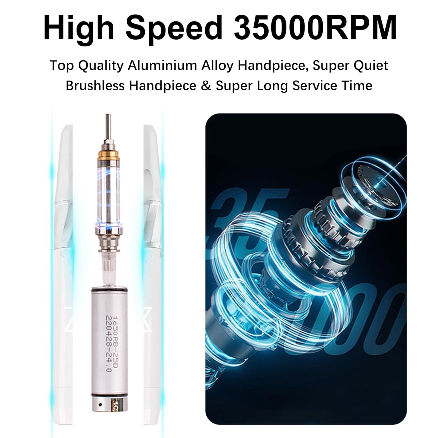 M GEM Brushless Nail Drill 35K RPM | Professional Cordless Efile Machine | Rechargeable Electric Nail File with Bits | Portable Quiet Low Vibration Tool for Acrylic, Gel, Natural Nails (Ombre Blue)