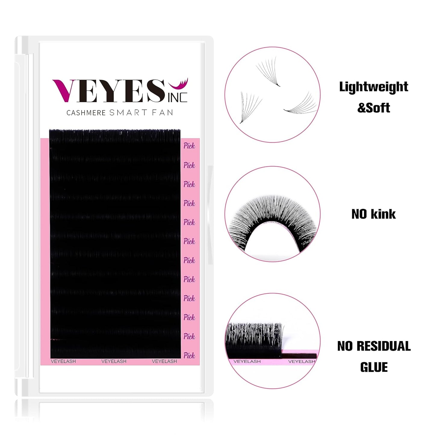 VEYES INC Cashmere Smart Fan Lash Extensions 0.03 0.05 0.07 C/CC/D Curl 8-20mm Mixed & Single Length, Super Matte Black Volume Lashes, Professional Supplies for Lash Techs (0.05 D 15mm)