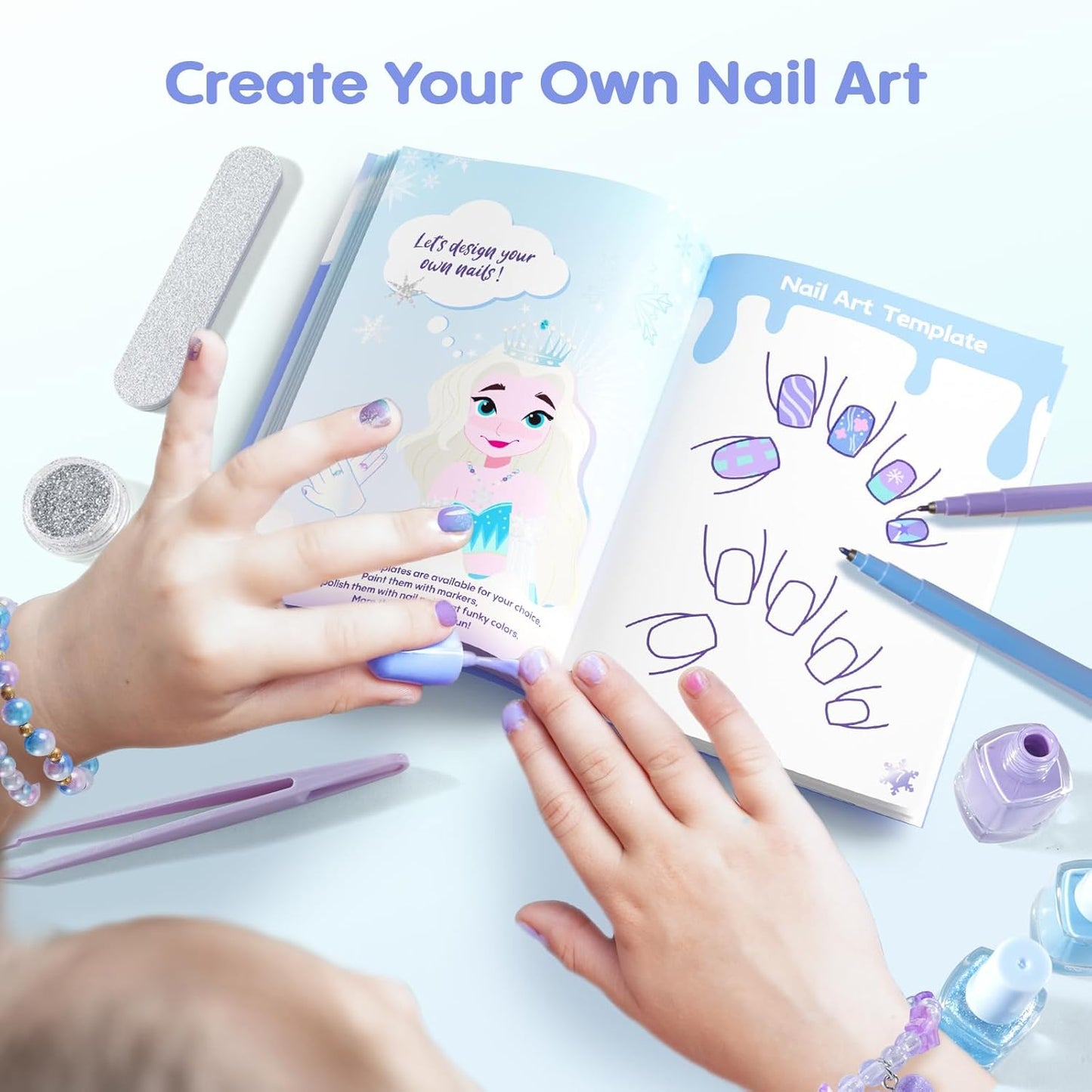 Tomons Kids Nail Polish Set for Girls, Non Toxic Nail Polish Art Kit for Kids Ages 7-12, Toys Gifts for 8 9 10 11 12 Girl, Bracelets, Glitter, Sequins, Stickers - 8 Colors