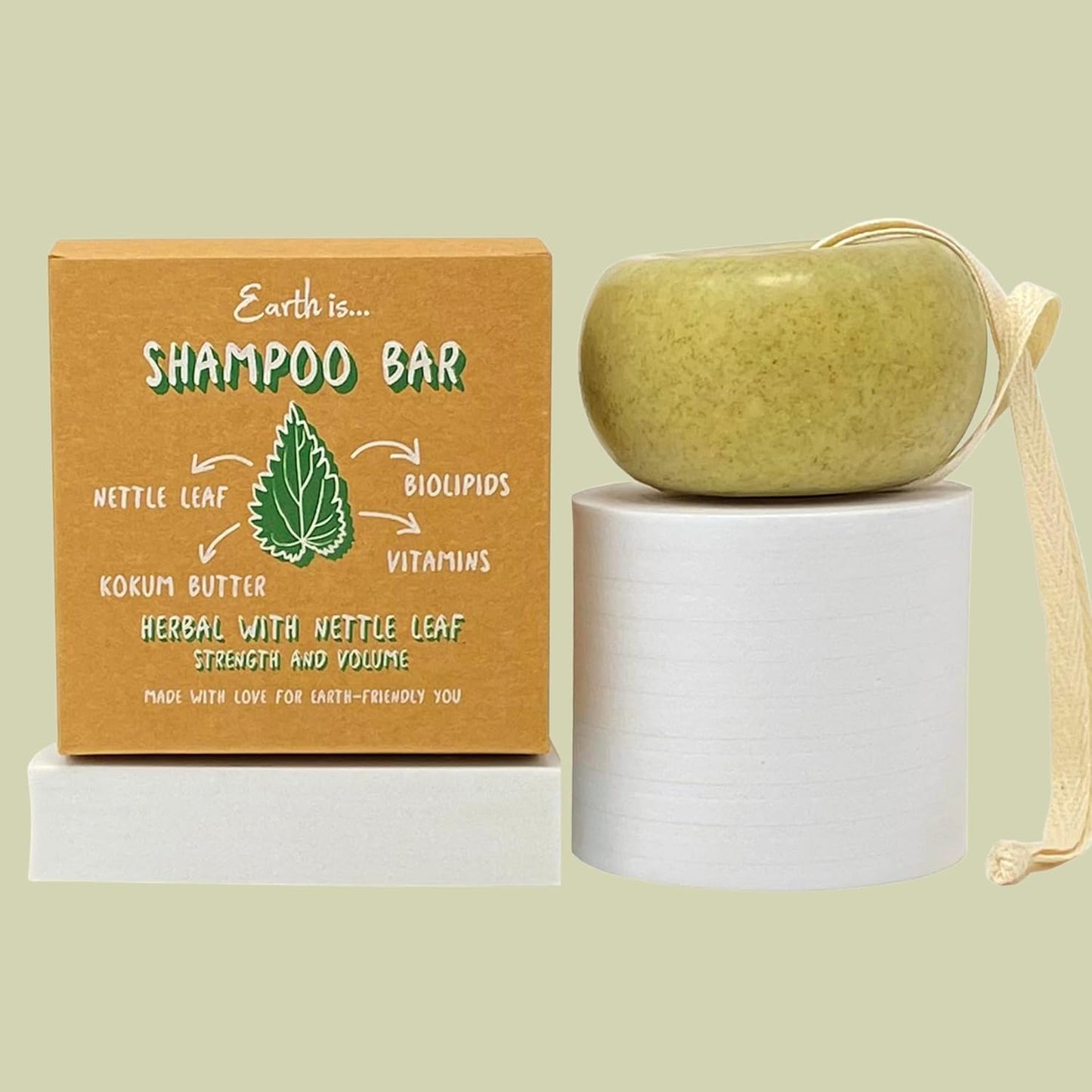 EARTH IS... Shampoo Bar - All Hair Types – Mild Natural Shampoo – Eco-Friendly – Plastic Free - PH-Balanced – Vegan – Sulfate Free – Biodegradable – Zero Waste, 3.7 oz (Herbal with Nettle Leaf)