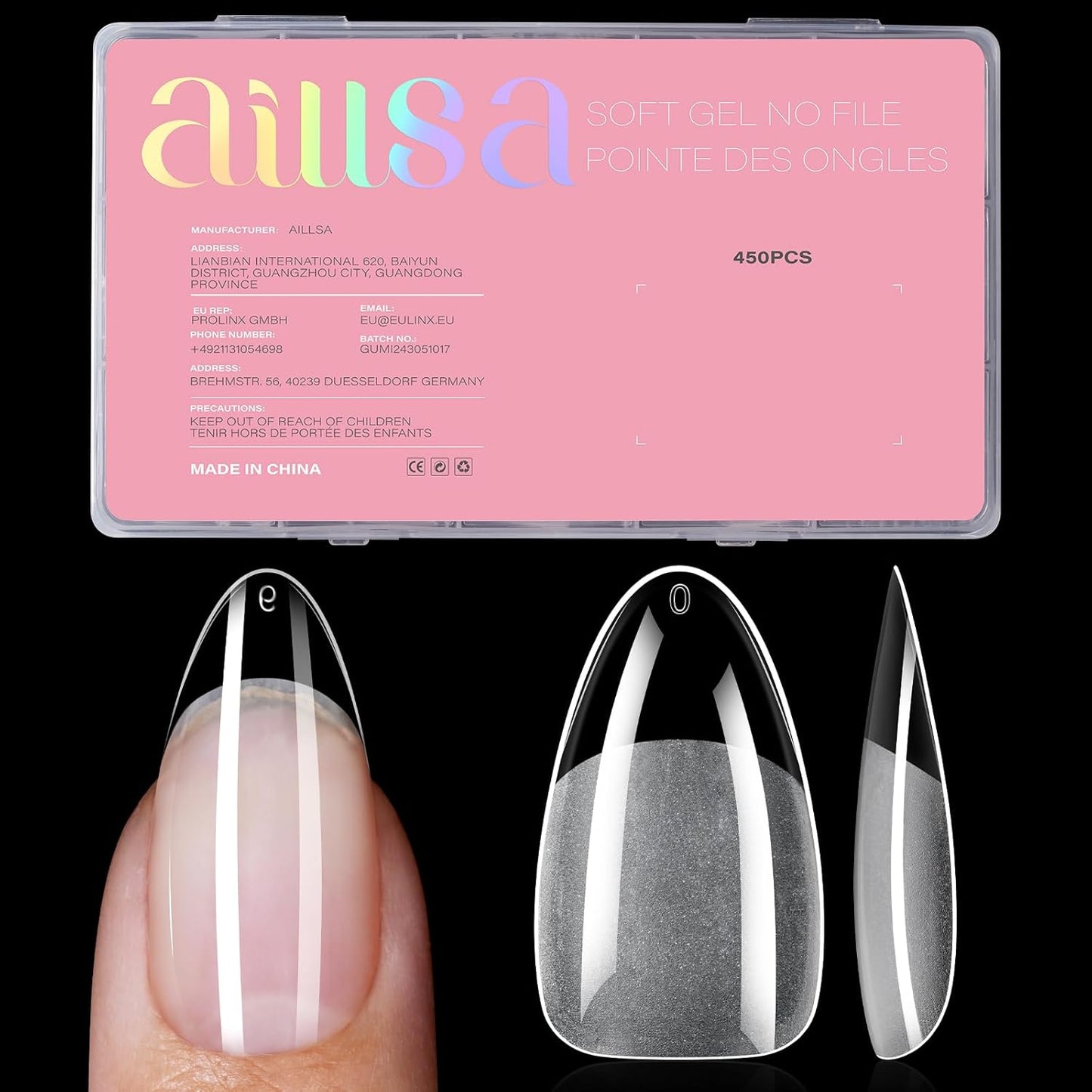 AILLSA Medium Almond Nail Tips - 450pcs Thickened False Nail Tips Half Matte Nails Tips, Fake Nails Nail Extension for Manicure