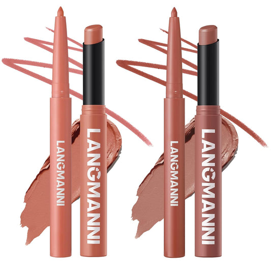 Jolilab 4Pcs Lip Set: 2 Colors Lip Liner+2 Colors Lipstick, Matte/Creamy,Smooth Creamy Texture,Long-Lasting,Bold/Nude Shades for Daily/Party, Vegan, Gift for Makeup Lovers.(#05+06)