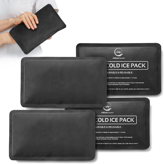 4 Pack Reusable Ice Packs for Injuries - Soft Ice Pack with Velvet Soft Fleece Fabric | Flexible Hot and Cold Gel Ice Pack Set- Cold Packs for Injuries, Knee, Back, Neck Pain - 10 x 6, Black-4Pack