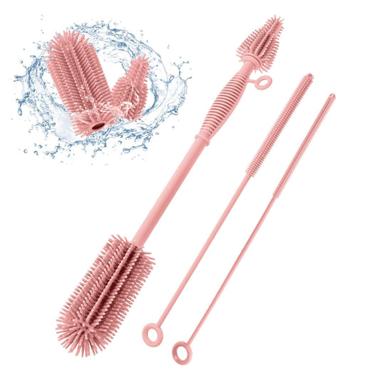 Baby Bottle Brush and Straw Cleaner Brush Set, Extra Long Double-Ended Soft Silicone Brush Cleaner for Baby Bottles, Water Bottles, Cups, Breast Pumps, Detachable & Hangable