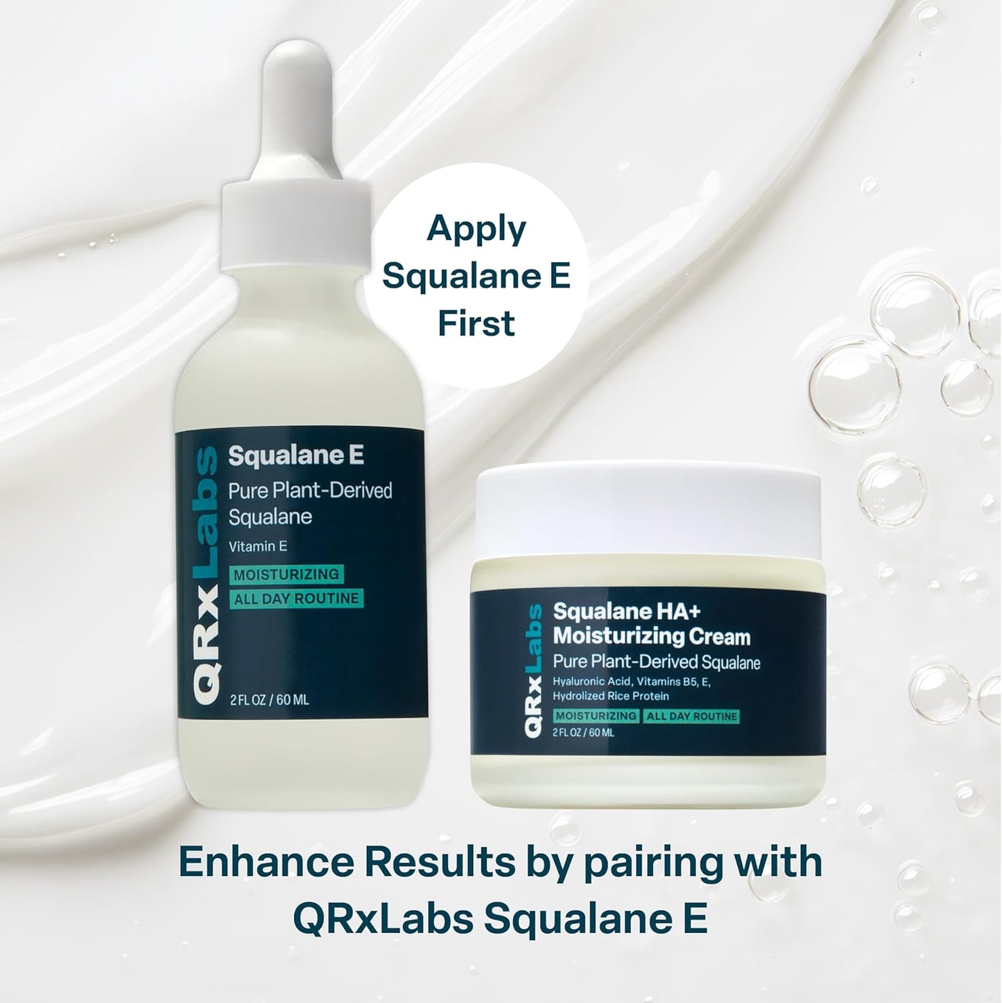 QRxLabs Plant-Based Squalane Moisturizer Cream - 2 fl oz (60 mL) - Face & Body Hyaluronic Acid Moisturizer
