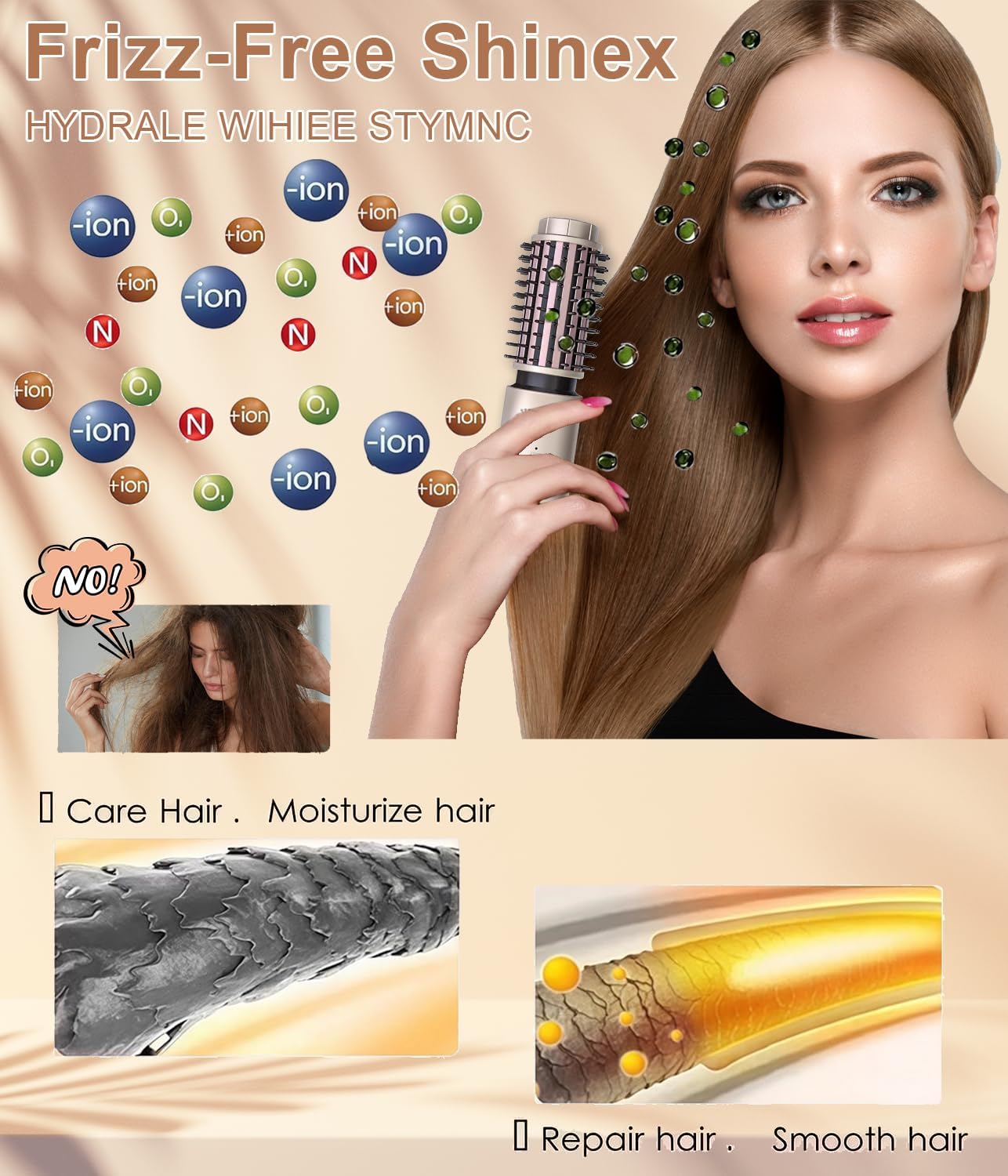 Cordless Hair Curling Iron Brush, 1.5" Mini Cordless Hair Curler, 3-in-1 Travel Curling Brush Hair Straightener Comb Rechargeable, 7000mAh Portable Ionic Heated Curling, Gold
