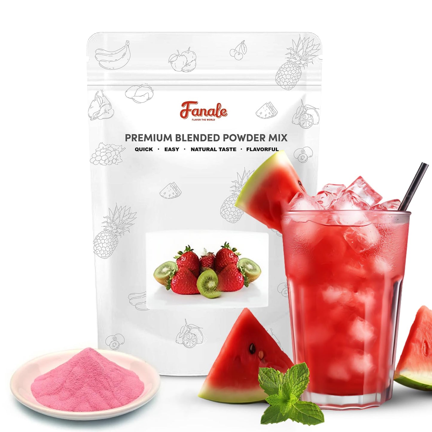 Fanale Premium Watermelon Bubble Tea Flavoring Powder | Perfect for Baking, Smoothies, Desserts and Drinks | Instant Flavoring Powder for Boba Milk Tea - 2.2 Pounds (Pack of 20).