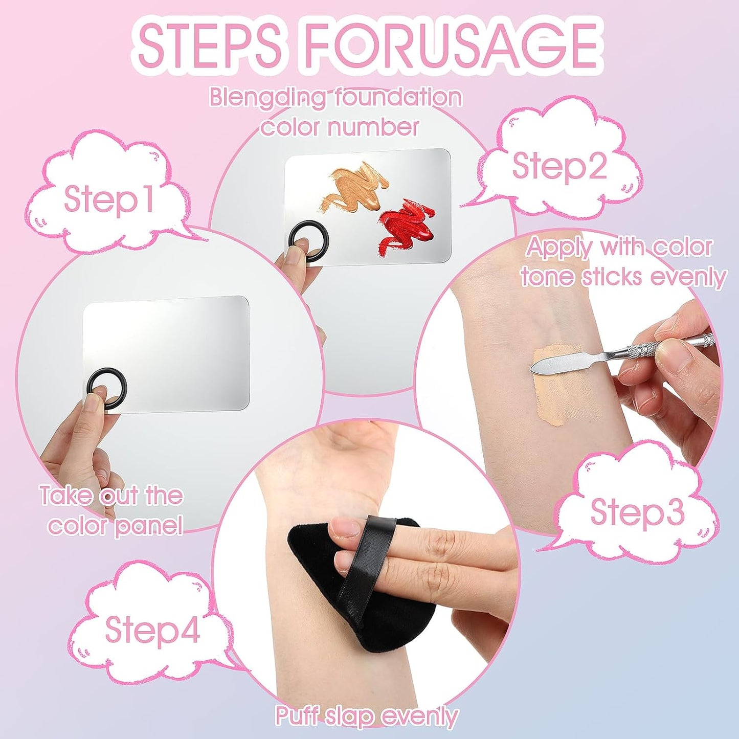 10-in-1 Makeup Spatula and Powder Puff Set with Professional Cosmetic Palette Triangle Puff for Eye Shadow Spatula Facial Cosmetic Makeup Tool for Eyelashe Body