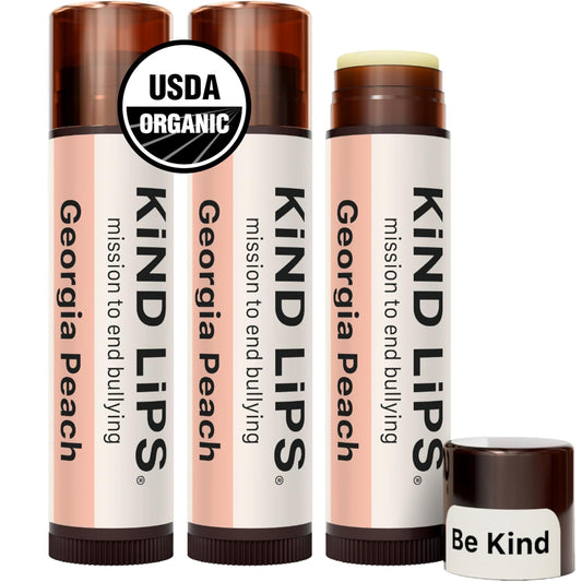 Kind Lips Georgia Peach Lip Balm 3-Pack - USDA Organic, Natural Chapstick Alternative for Dry Lips | Gluten-Free, Cruelty-Free