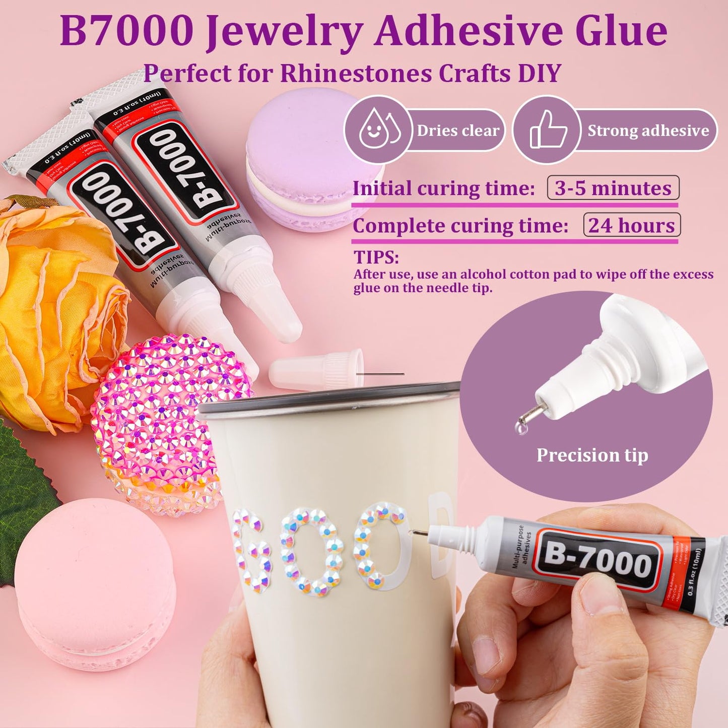 Resin Jelly Rhinestones for Crafting with B7000 Jewelry Glue, 2 Boxes White AB Flatback Crystals with 3Pcs 10ml Glue, Bedazzling Non Hotfix Gems for DIY Tumblers Clothing Shoes Manicure